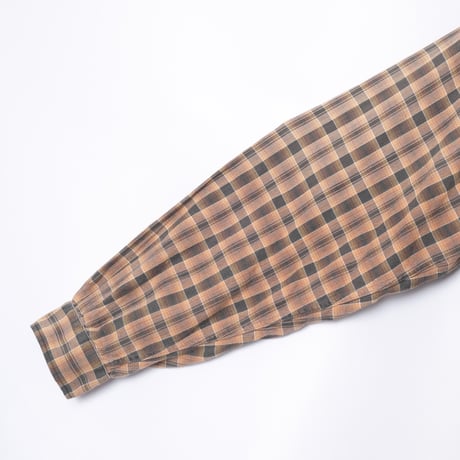 40-50s France Vintage Checked Granpa Shirt Orange × Dark Brown