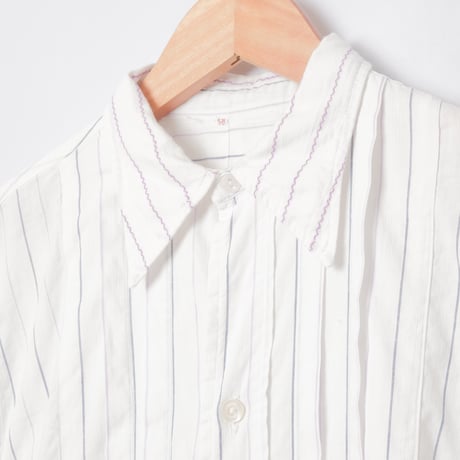 40-50s France Vintage Purple Striped Cotton Dress Shirt