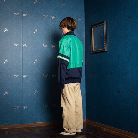 80s Vintage adidas Ventex Green × Navy Blouson (Made in France)Dead Stock