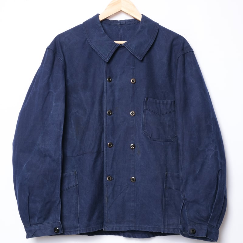 30s-40s France Vintage Blue Cotton Twill Doubl 30s-40s France Vintage Blue Cotton Twill Doubl