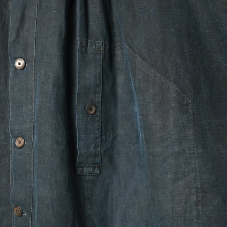 ~20s France Antique Indigo linen Biaude (Fullopen)