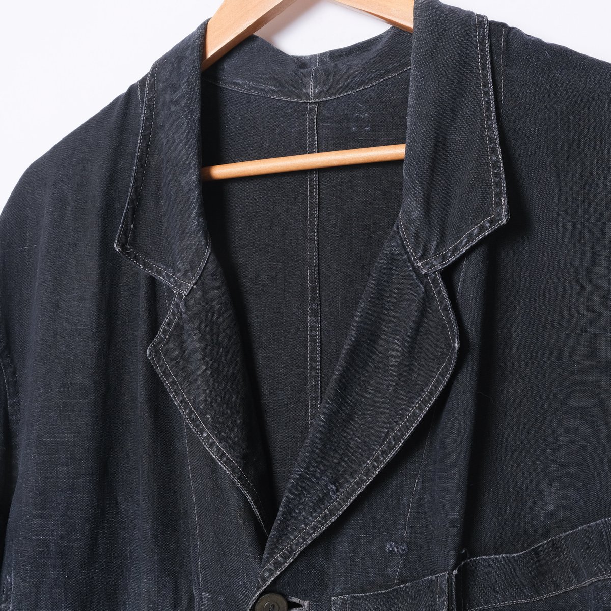 1940s フランス ブラックリネン マキニョンコート フェード 美品