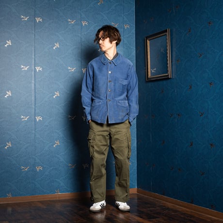 40s France Vintage Le Mont St Michel Blue Moleskin Work Jacket
