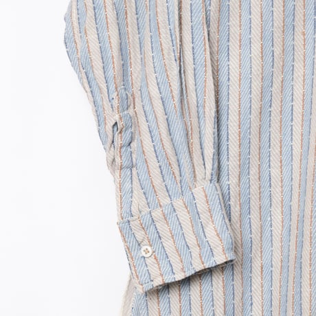 30-40s France Vintage Cotton Stripe Granpa Shirts Light Blue × White