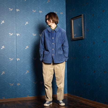 40s France Vintage Paul Passant Blue Moleskin Work Jacket