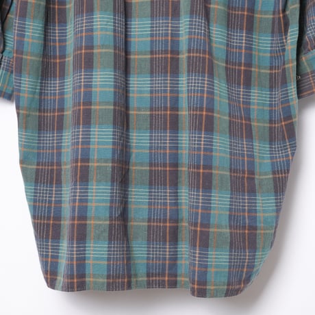 40-50s France Vintage Checked Granpa Shirt Green × Navy Stripes