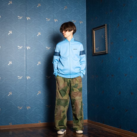 70-80s Vintage adidas Ventex Collarless Track Jacket Light Blue × Navy