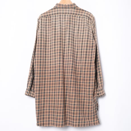 40-50s France Vintage Checked Granpa Shirt Orange × Dark Brown