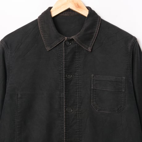 40-50s France Vintage Le Mont St Michel Black Moleskin Jacket