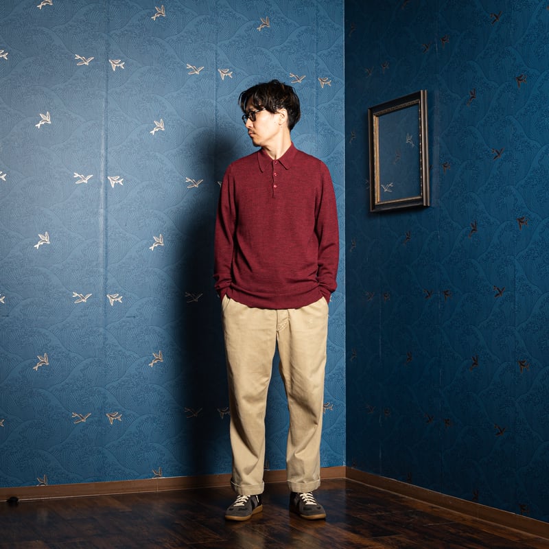 90s JOHN SMEDLEY Merino Wool Knit Polo（Made in