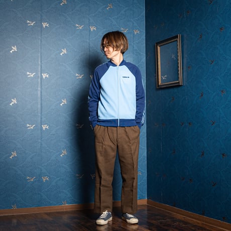 70-80s Vintage adidas Collarless Track Jacket Light Blue × Navy