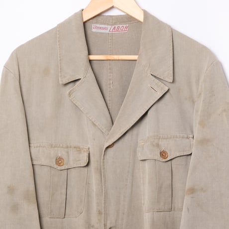 30-40s France Vintage LABOR Gray Cotton Twill All ln One