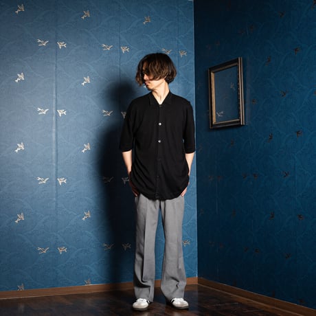90s JOHN SMEDLEY Cotton Linen Halfsleeve Fullopen Shirt（Made in England)