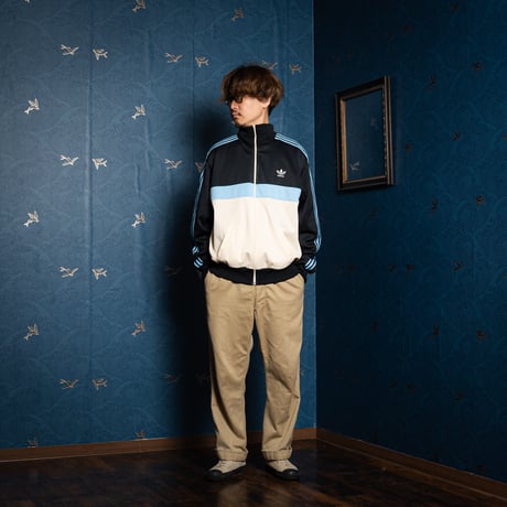 70-80s Vintage adidas Track Jacket Ivory × Black × Light Blue (Made in France)