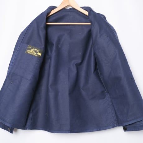 40-50s France Vintage Le Mont Saint Michel Blue Moleskin Work Jacket Dead Stock