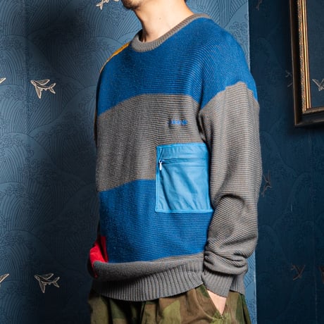 80s Vintage adidas Knit Pullover Light Blue × Gray (Made in West Germany)