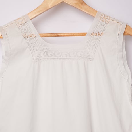 Early 1900s France Antique Cotton No sleeve Night Dress