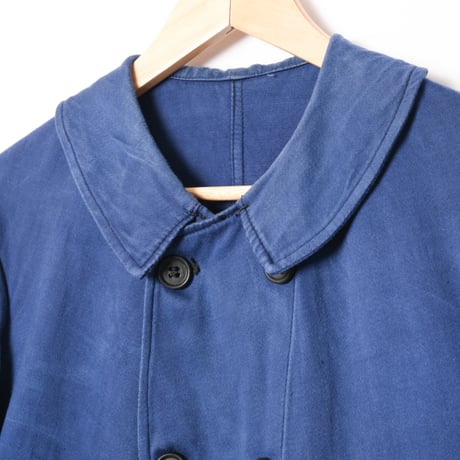 30s France Vintage Adolphe Lafont Blue Moleskin Double Breasted Work Jacket
