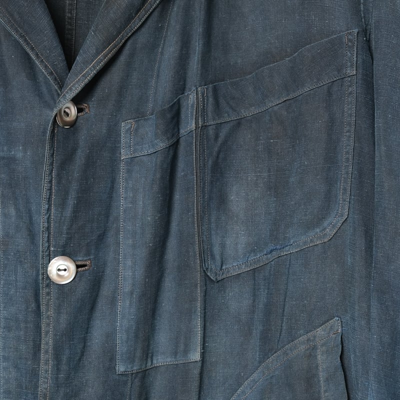 30s France Vintage Indigo Linen Maquignon Coat