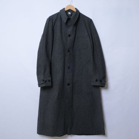 40-50s French Vintage  Black Chambray Atelier Coat  Size 48 Dead Stock