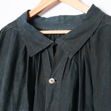 ~20s France Antique Indigo linen Biaude (Fullopen)