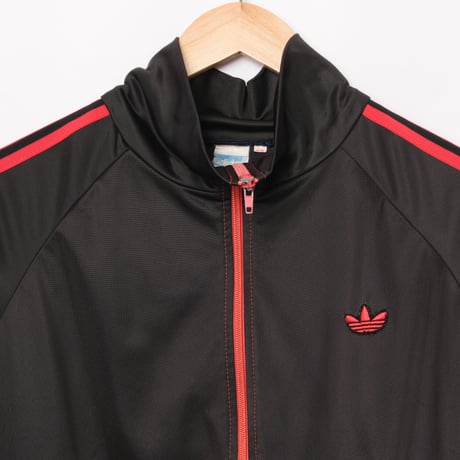 70-80s Vintage adidas Track Jacket Curve Pocket  Black × Red Small