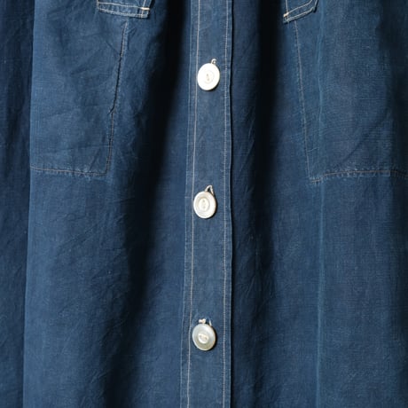 -30s France Antique Indigo linen Biaude (Fullopen)