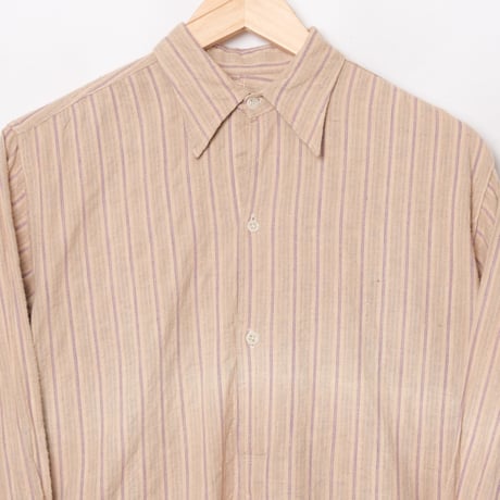 30-40s France Vintage Cotton Stripe Granpa Shirts Purple × Light Blue