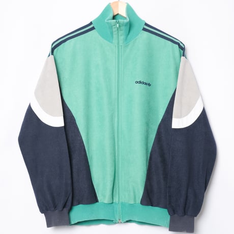 80s Vintage adidas Ventex Track Jacket Green × Navy × Light Gray (Made in France)