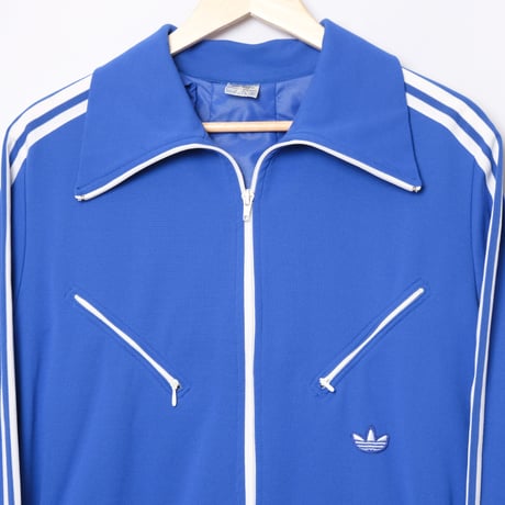 70s Vintage adidas Track Jacket With Hood Blue × White (Made in West Germany)
