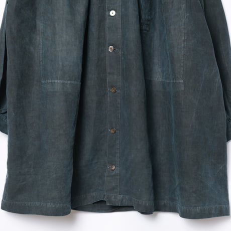 ~20s France Antique Indigo linen Biaude (Fullopen)