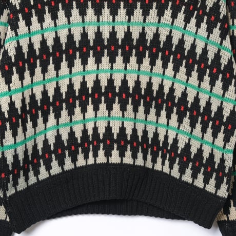 60s France Vintage Boat Neck Patterned All Over Knit