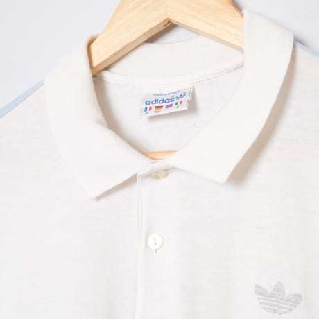 80s Vintage adidas Ventex Short Sleeve Polo Shirt White × Light Blue Green Line（Made in France）