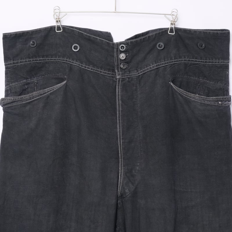 1940s ブラックリネン　マキニョンパンツ　フェード　フランス　ビンテージ 1940s フランス ブラックリネンのマキニョンパンツ | militaria