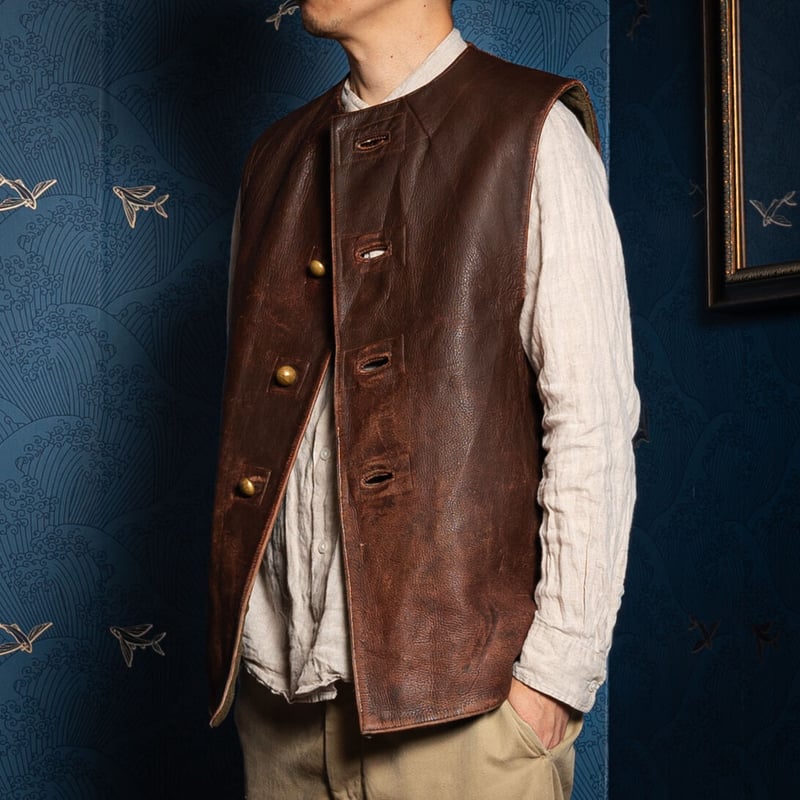 50s Dutch Army Leather Vest Size 1 | Ugla パンと古着と本