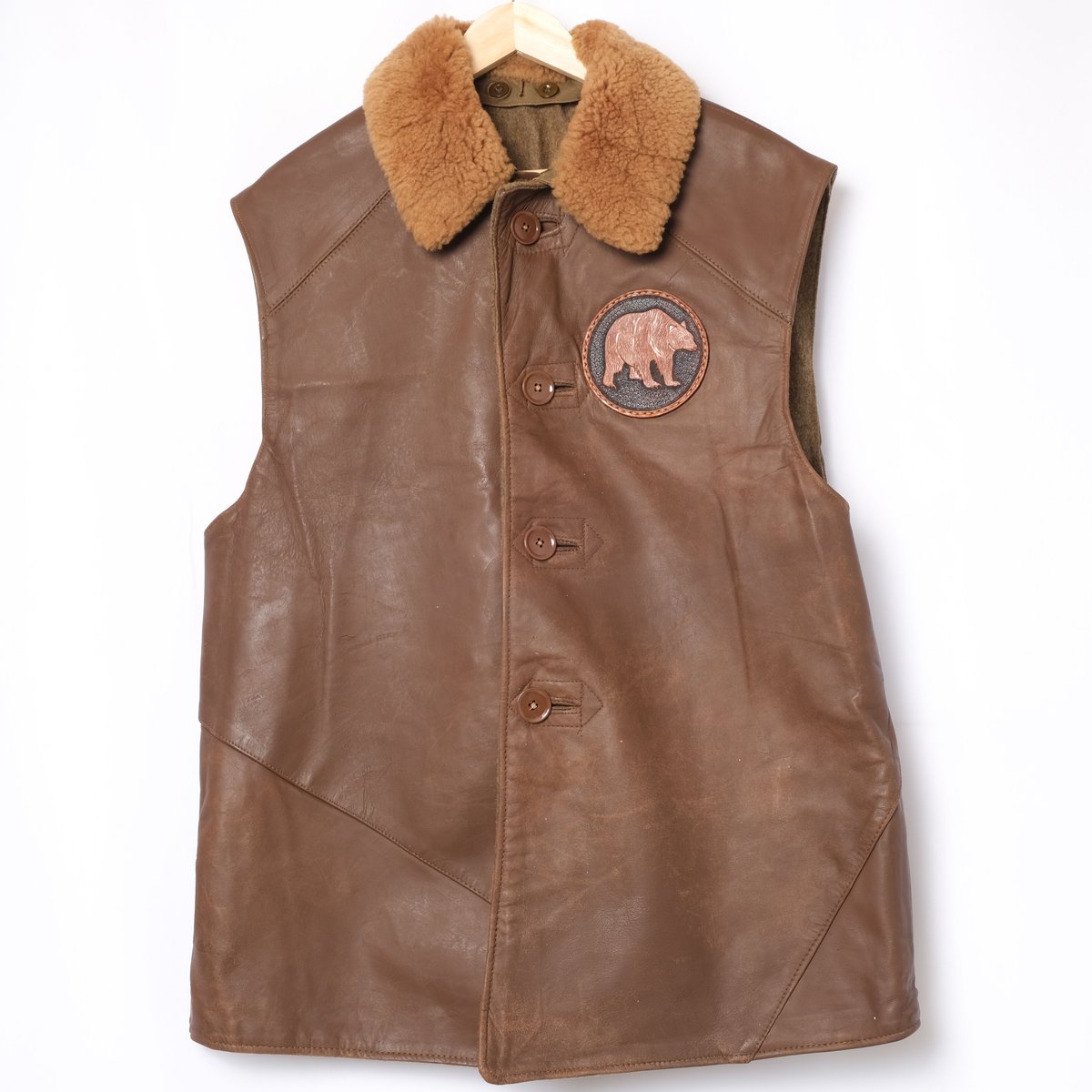 40s British Army Jerkin Leather Vest Boa Collar