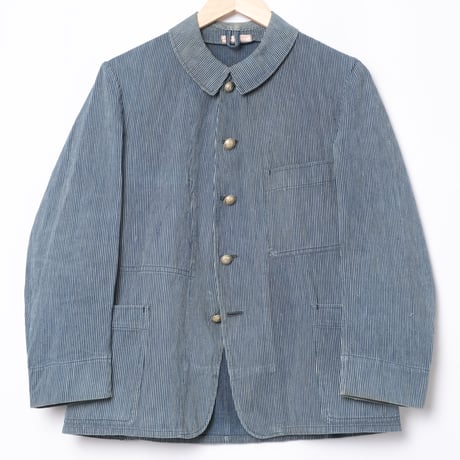 -30s France Vintage ETAT Belle Jardiniere Indigo Striped Work Jacket