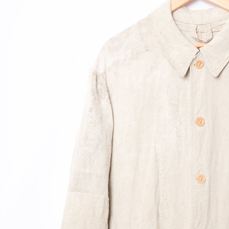 30-40s France Vintage Linen Coat With Chin Stra