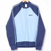 70-80s Vintage adidas Collarless Track Jacket Light Blue × Navy