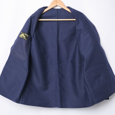 40s France Vintage Le Mont Saint Michel Blue Moleskin Work Jacket Dead Stock