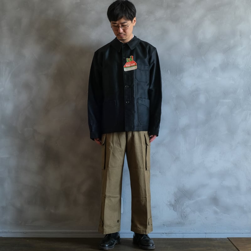 40-50s BEAU-FORT Black Moleskin Jacket Dead Sto...