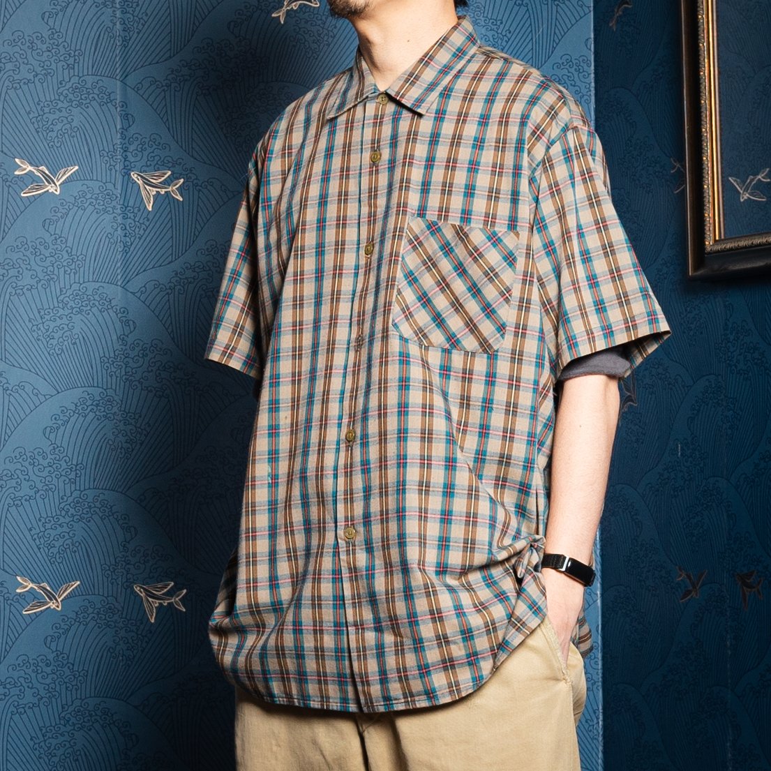 60-70s Euro Vintage Checked Short Sleeve Shirt 60-70s Euro Vintage Checked Short Sleeve Shirt