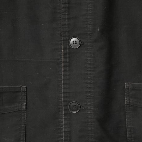 40-50s France Vintage Le Mont Sant Michel Black Moleskin Work Jacket Size 56