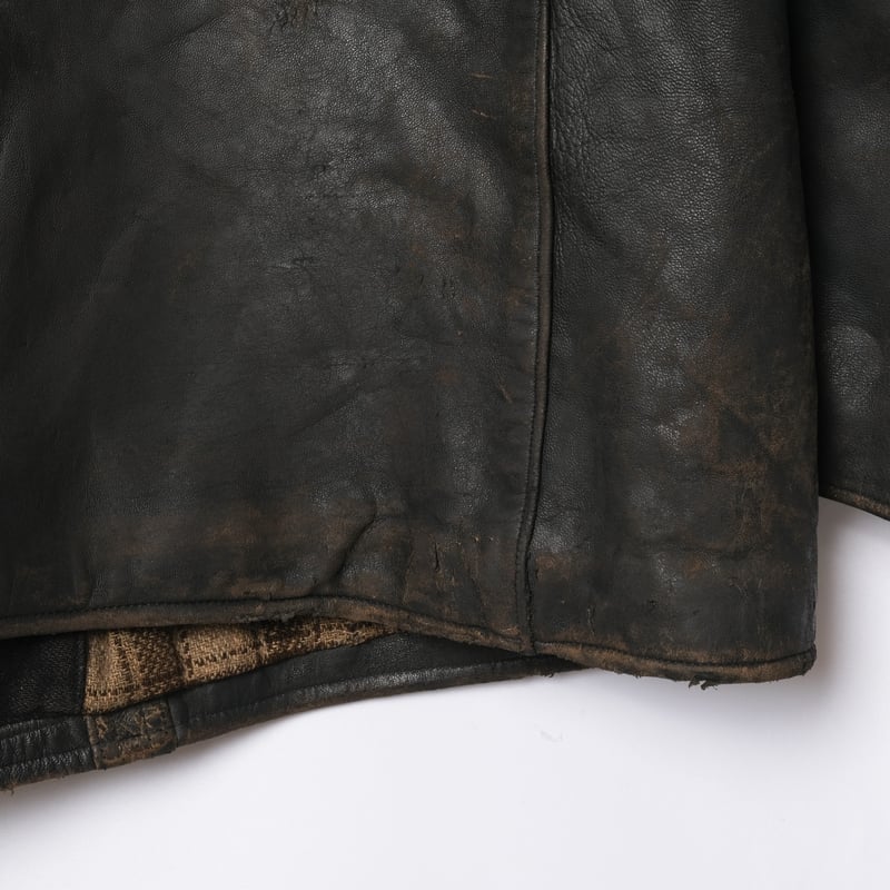 50s-60s France Vintage Leather Jacket Wool Coll