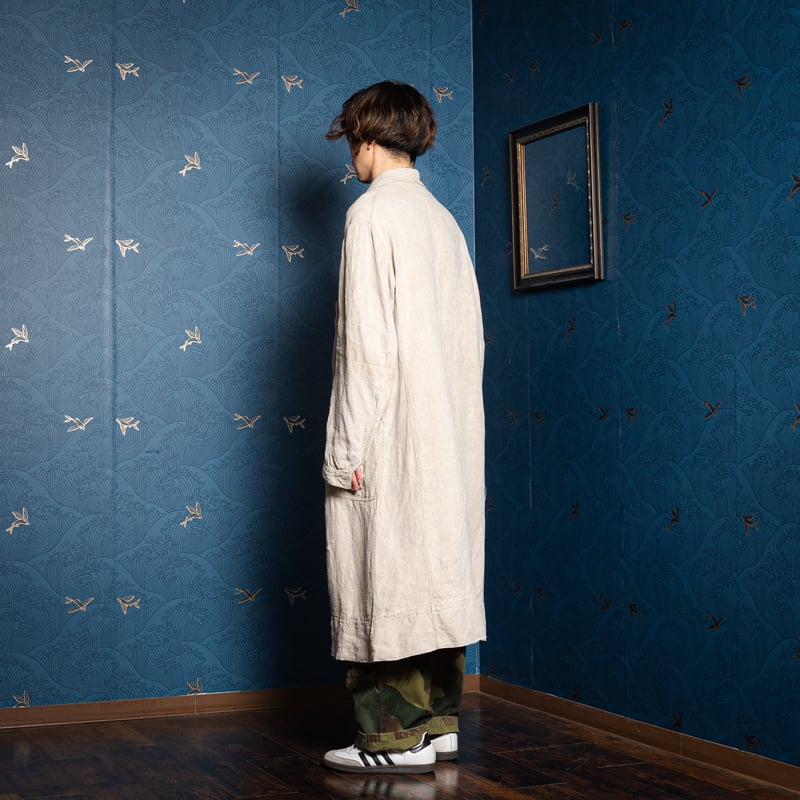 30-40s France Vintage Linen Coat With Chin Stra