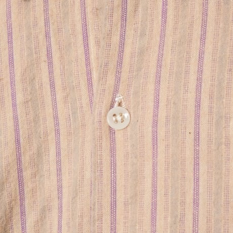30-40s France Vintage Cotton Stripe Granpa Shirts Purple × Light Blue
