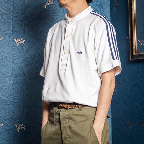 80s Vintage adidas Ventex Band Collar Half Sleeve Polo Shirt（Made in France）