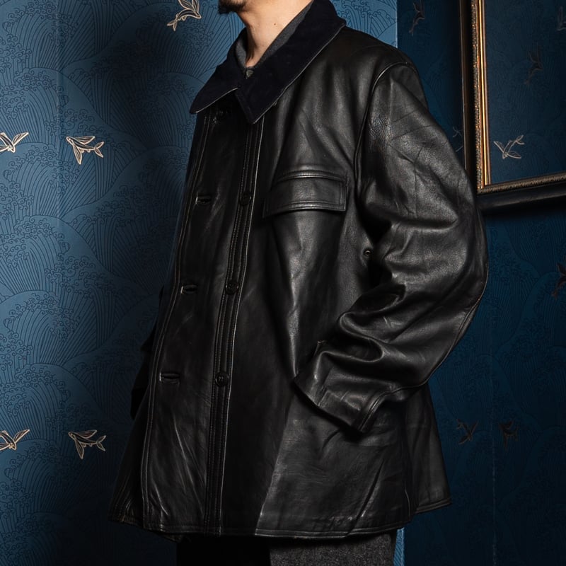 50-60s France Vintage MTVC Leather Jacket Wool