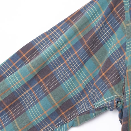40-50s France Vintage Checked Granpa Shirt Green × Navy Stripes