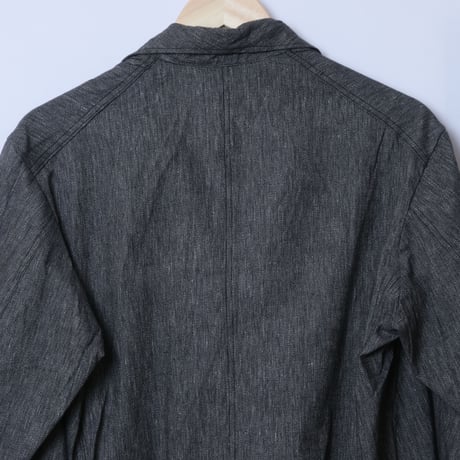 40-50s French Vintage  Black Chambray Atelier Coat  Cotton Linen Size 46 Dead Stock